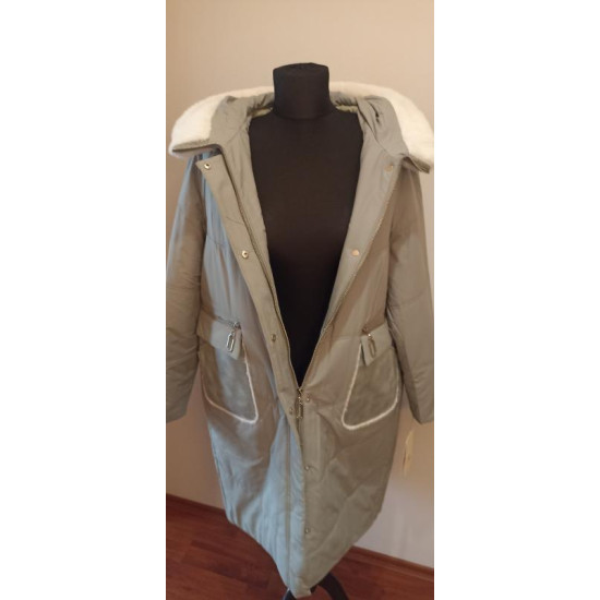 SWAD KEY Дамско дълго яке с камилска вълна светло зелено