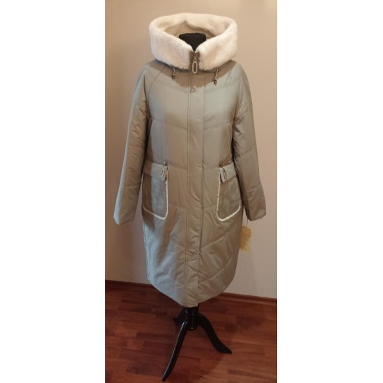 SWAD KEY Дамско дълго яке с камилска вълна светло зелено