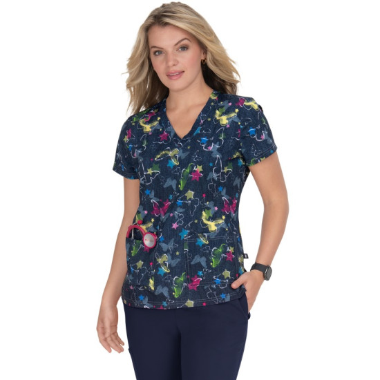 Koi French Bull Lulu Top Denim Butterfly