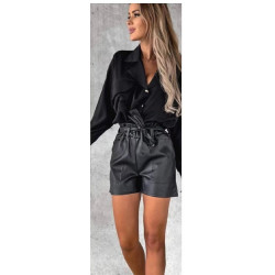 Дамски кожени къси панталони кафяви